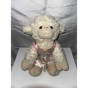 Build A Bear Vanilla Swirls Lamb Plush Sitting Pink Nose Eyelashes Cream EUC!